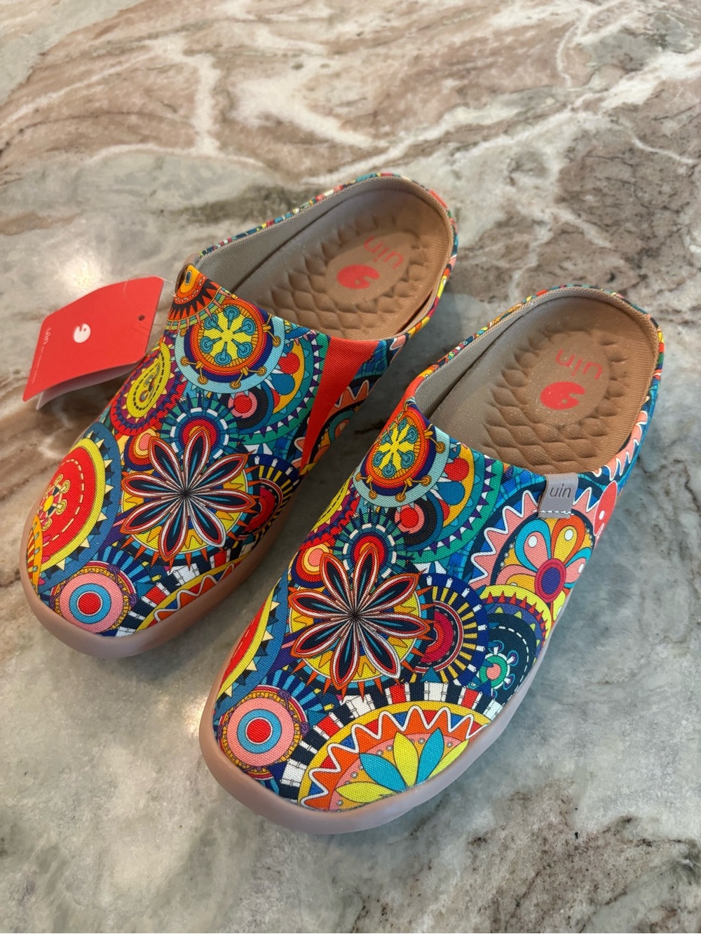 UIN Womens Floral Mandala Slip On Mules Blossom Shoes Size 8 Slide On Comfort